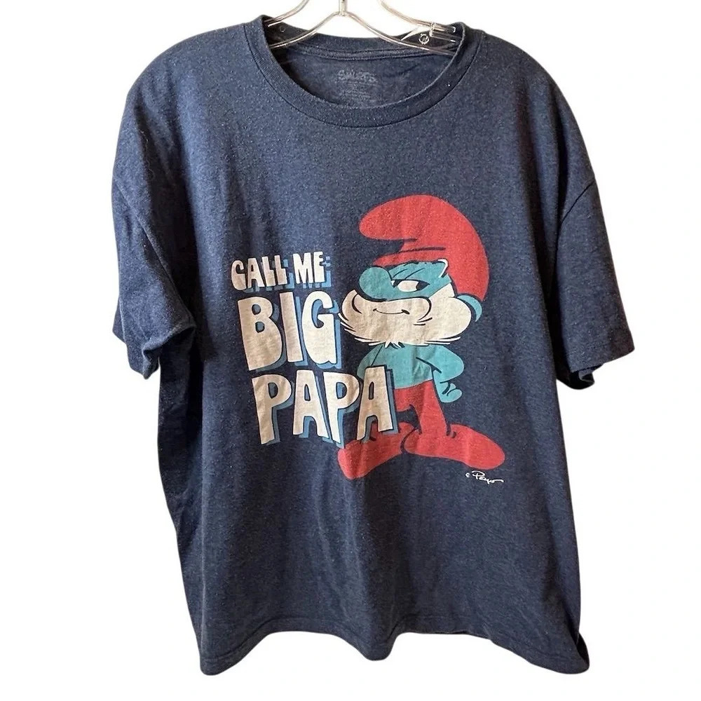 The Smurfs Men's XL Blue "Call Me Big Papa" Graphic T-Shirt‎